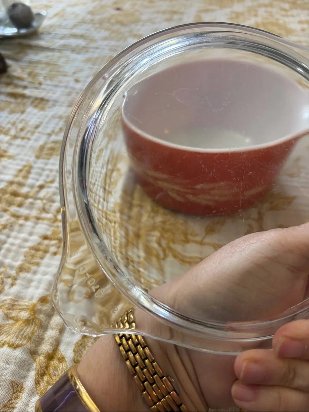 Pyrex  “Autumn Harvest”Orange Wheat-Pattern Casserole with Clear Glass Lid